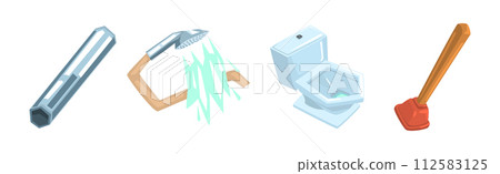 Professional Plumber Object and Instrument Vector Set 112583125