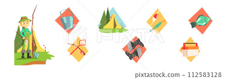 Fishing Object and Equipment Flat Colorful Icon Vector Set 112583128