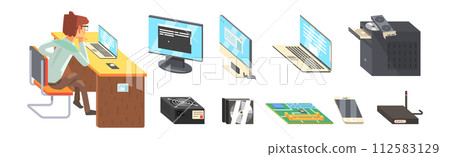 Man System Administrator and Computer Hardware Vector Set 112583129