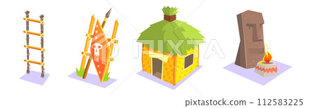 Tropical Jungle Landscape Design Element for Computer Game Vector Set 112583225