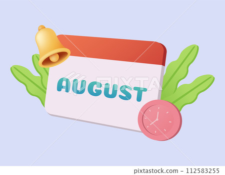 3d calendar icon. August. Daily schedule planner. Calendar events plan, work planning concept. 3d cartoon simple vector illustration 112583255
