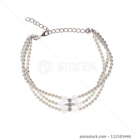 White choker necklace with pearls isolated on white background 112583446
