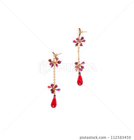 Ruby earring isolated on white background 112583450