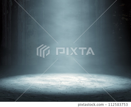 Empty dark room and fog.3d illustration. 112583753