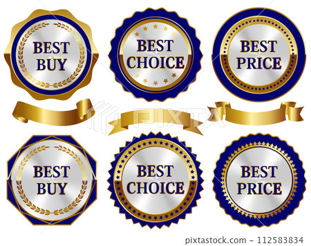 Set of 6 luxury promotional emblems, blue and metallic 112583834