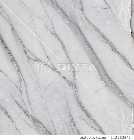 AI-generated content. Carrara marble texture, close-up view, white and grey veining on pristine white background, captured indoors under natural light, highlighting elegance and purity of stone. 112583841