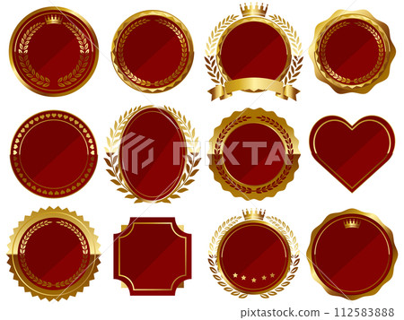 Set of 12 luxurious emblems, red and gold 112583888