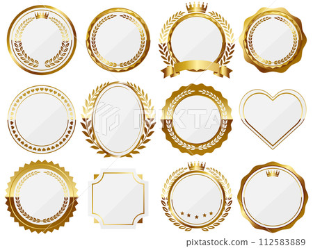 一套 12 個豪華徽章，白色和金色 112583889