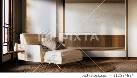Sofa armchair in japanese living room with empty wall. 112584684