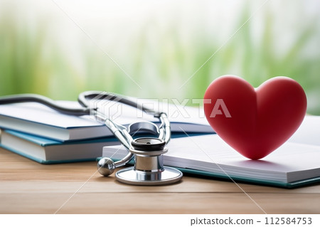 AI-generated content. Medical heart and stethoscope with fresh background 112584753