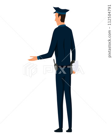 Police station employees or staff. Police officer in uniform working. Detective in office. People in jail. Vector illustration in cartoon style Police station employees or staff. Police officer in uniform working. Detective in office. People in jail. Vector illustration in cartoon style 112584791