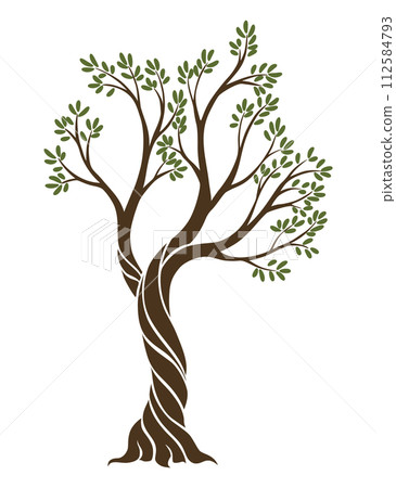 Olive trees with branches and leaves for design of packaging, label, logotype or banner. Natural organic stylized olive icon, premium quality sign. Vector illustration Olive trees with branches and leaves for design of packaging, label, logotype or banner. Natural organic stylized olive icon, premium quality sign. Vector illustration 112584793