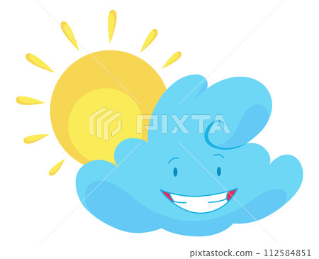 Cute weather icon. Emotional weather forecast. Cute cloud Cute weather icon. Emotional weather forecast. Cute cloud 112584851