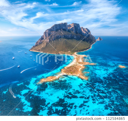 Aerial view of amazing Tavolara island in Sardinia, Italy 112584865