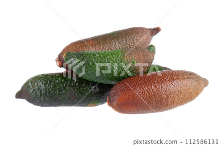 Fresh finger limes isolated on white background. Caviar lime. Fruits pods. Clipping path. 112586131