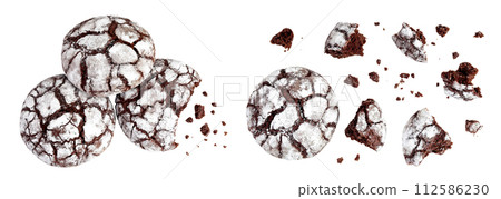 Chocolate brownie cookie isolated on white background. Top view. Flat lay 112586230
