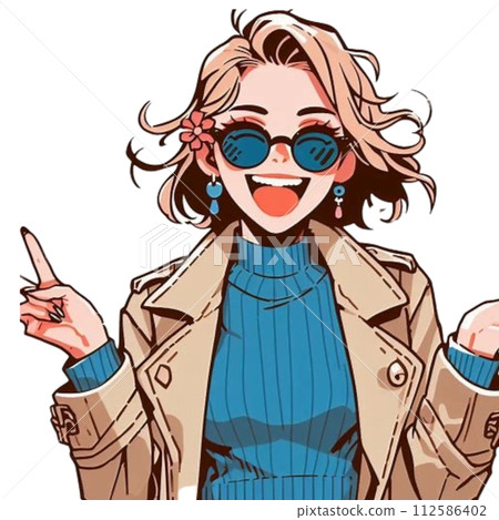 happy woman wearing sunglasses 112586402