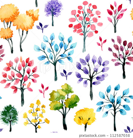 seamless watercolor pattern with blossoming trees. spring park, abstract print 112587038