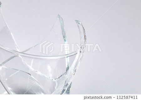 sharp Pieces of broken glass isolated on white background. sharp Pieces of broken glass isolated on white background. 112587411