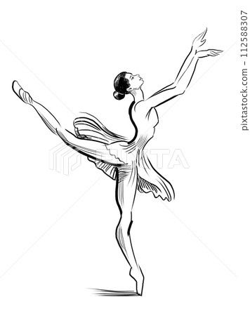 Dancing ballerina. Hand drawn retro styled illustration Dancing ballerina. Hand drawn retro styled illustration 112588307