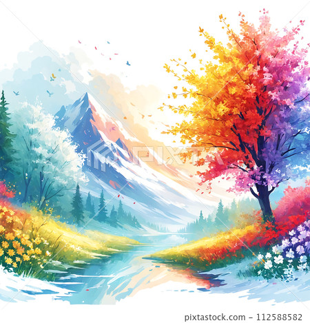 a beautiful autumn landscape with a river and colorful trees 112588582