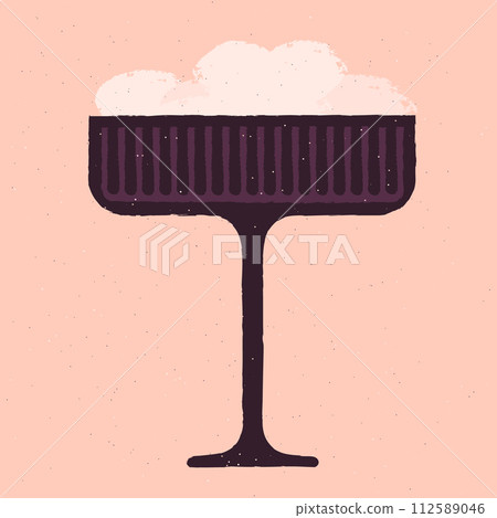 Dark cocktail with whipped cream. Wine drink in margarita glass. Milkshake 112589046