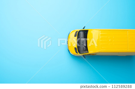 Delivery car van view from above. Blank. Transportation and logistics. Delivering goods and services. Delivery car van view from above. Blank. Transportation and logistics. Delivering goods and services. 112589288
