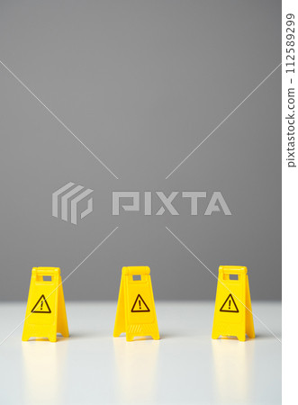 Perimeter warning signs. Be careful. No no zone. Overcome obstacles and forge ahead towards goals. Avoid trouble. Adaptability. Find a way through dangers and risks. Find a safe path. 112589299