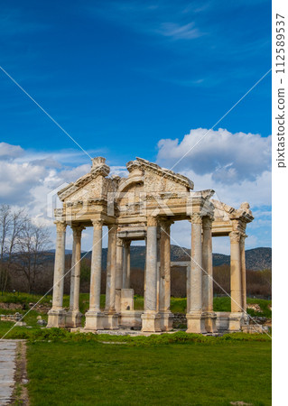 Famous Tetrapylon Gate in Aphrodisias ancient city. Archaeological and historical sites of modern Turkey 112589537