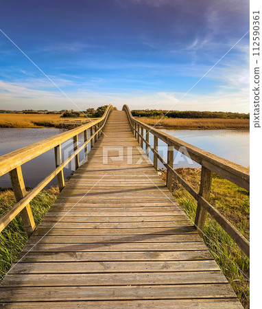 Wooden structure on the footbridges Wooden structure on the footbridges 112590361