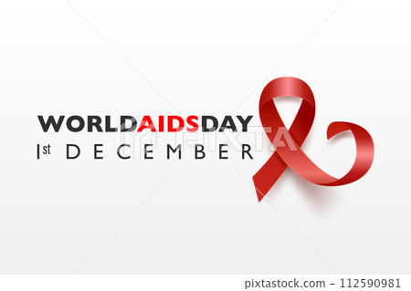 World AIDS Day Banner. AIDS Awareness Red Silk Ribbon on a White Background. AIDS Day Concept. Design Template for 1st December Poster, Placard, Card, AIDS Awareness 112590981