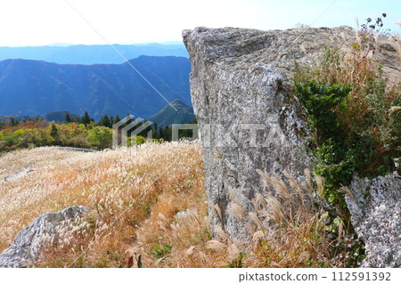 Oishi Plateau in Wakayama Prefecture, pampas grass grassland spreading on the mountaintop and photo spot "Hikami Rock" 112591392