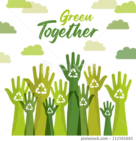 Let`s go green together hands in the air ,ecology concept. save world vector illustration poster 112591683