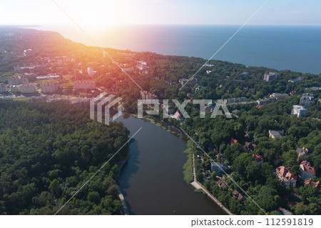 Svetlogorsk town and Tikhoe lake. Kaliningrad region. Aerial view Svetlogorsk town and Tikhoe lake. Kaliningrad region. Aerial view 112591819