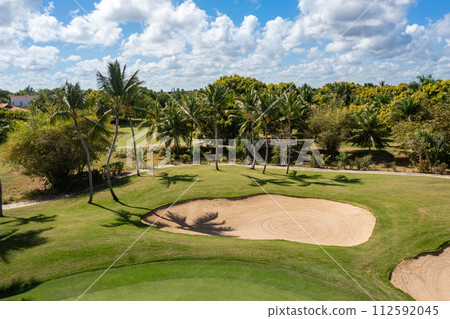 Golf club field, nobody. Aerial view 112592045