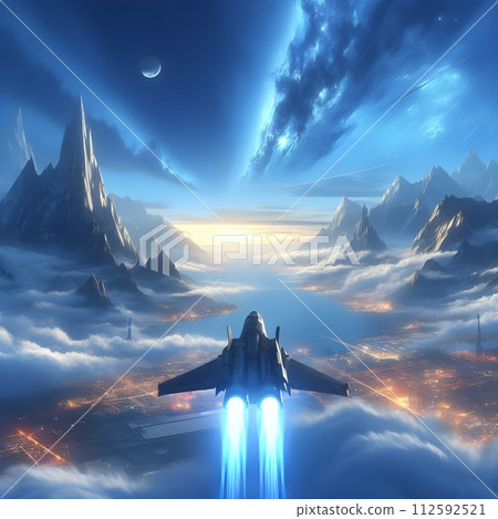 The spaceship is about to launch and the background is a beautiful sky. The spaceship is about to launch and the background is a beautiful sky. 112592521