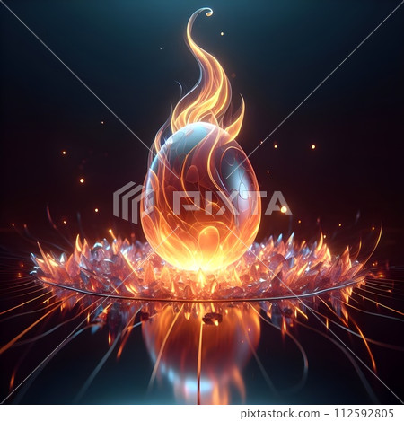 Crystal egg and pica flower on flame. Crystal egg and pica flower on flame. 112592805