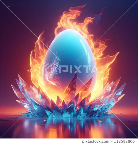 Crystal egg and pica flower on flame. Crystal egg and pica flower on flame. 112592806