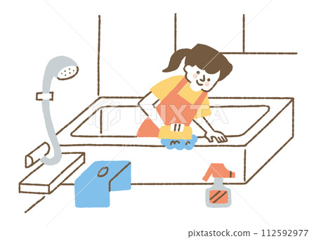 清潔浴室的年輕女子_color 清潔浴室的年輕女子_color 112592977