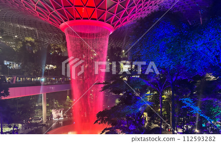 Singapore Changi Airport Rain Vortex Red 112593282