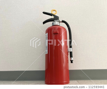 Fire extinguisher on the balcony of an apartment Fire extinguisher on the balcony of an apartment 112593441