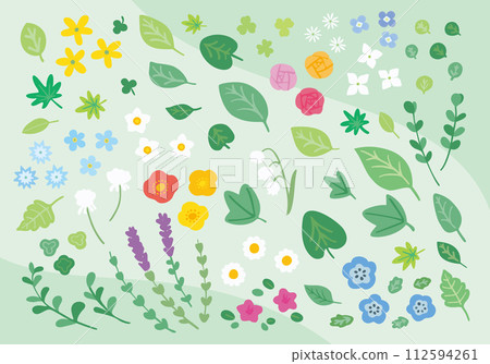 Illustration set of flowers and leaves from spring to early summer Illustration set of flowers and leaves from spring to early summer 112594261