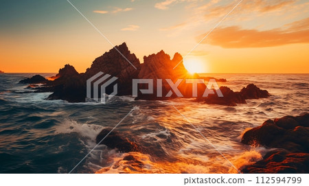 海和太陽、日出和日落的自然景觀 112594799