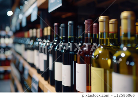 AI-generated content. Rows of diverse wine bottles in a specialty wine shop AI-generated content. Rows of diverse wine bottles in a specialty wine shop 112596066