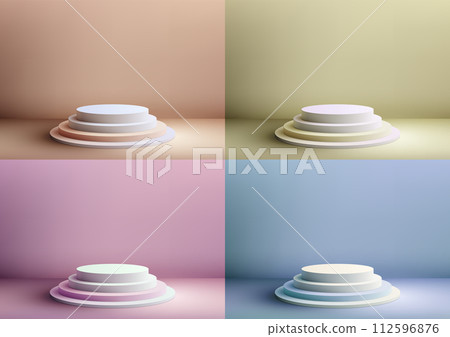 3D realistic white podium steps stand on pastel background 112596876