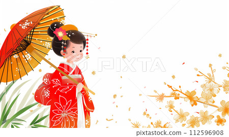 Illustration of a girl in a kimono 112596908
