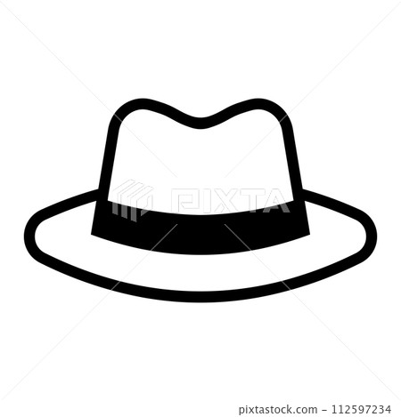 black vector fedora hat icon on white background 112597234