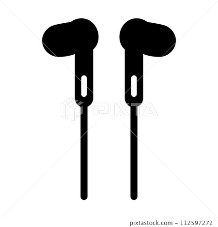 black vector earphones icon on white background 112597272