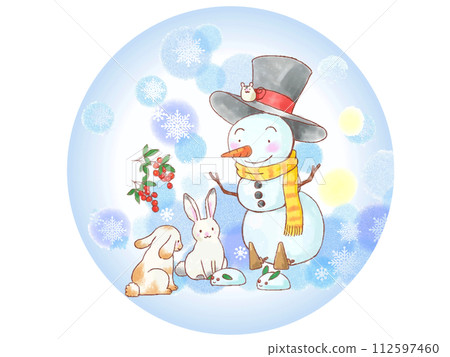 雪人和兔子的雪球 112597460