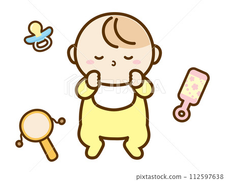 睡覺的嬰兒和嬰兒用品的插圖 睡覺的嬰兒和嬰兒用品的插圖 112597638